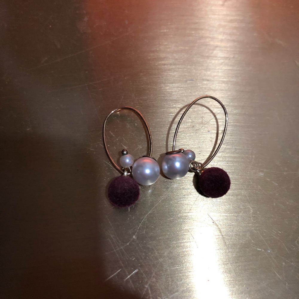Pearl and pom Pom detail earrings